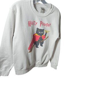 Hairy Pawter Cat Sweatshirt Gildan Heavy Blend White S